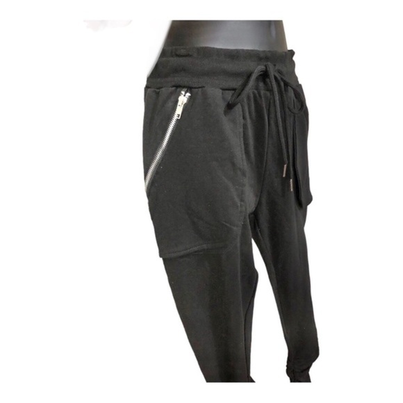 Black‎ zippered rockstar edgy ruched leg hem sweatpants size small new - Picture 10 of 15